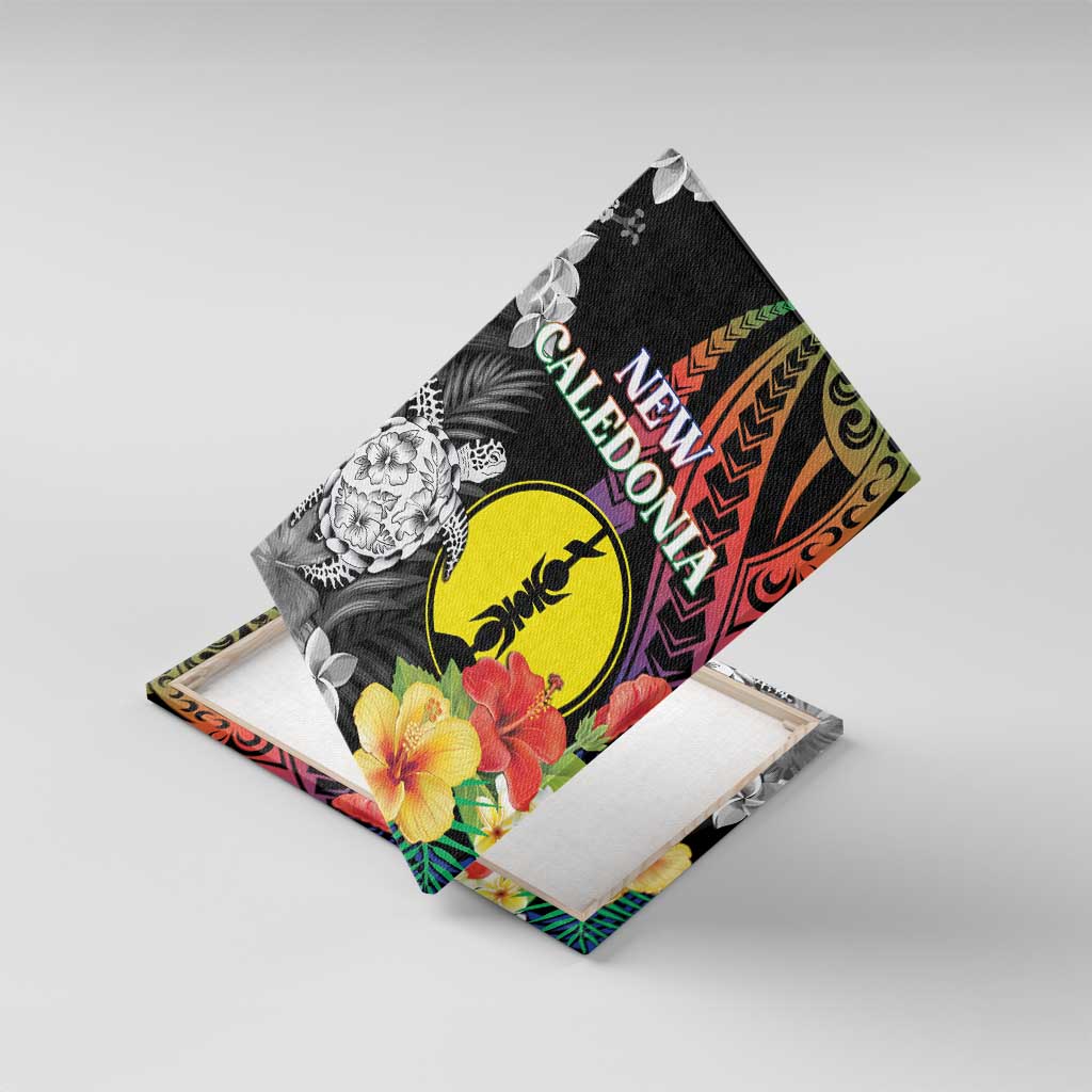 New Caledonia Bastille Day Canvas Wall Art Tropical Turtle Hibiscus Polynesian Pattern LT05 With Frame Black - Polynesian Pride