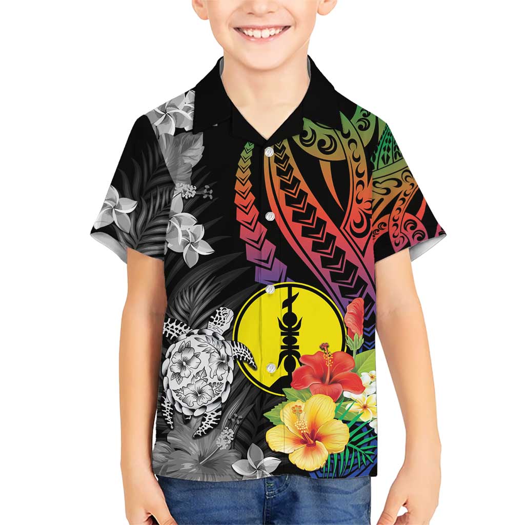 New Caledonia Bastille Day Kid Hawaiian Shirt Tropical Turtle Hibiscus Polynesian Pattern LT05 Kid Black - Polynesian Pride