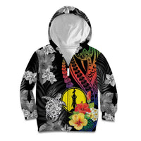New Caledonia Bastille Day Kid Hoodie Tropical Turtle Hibiscus Polynesian Pattern LT05 Zip Hoodie Black - Polynesian Pride