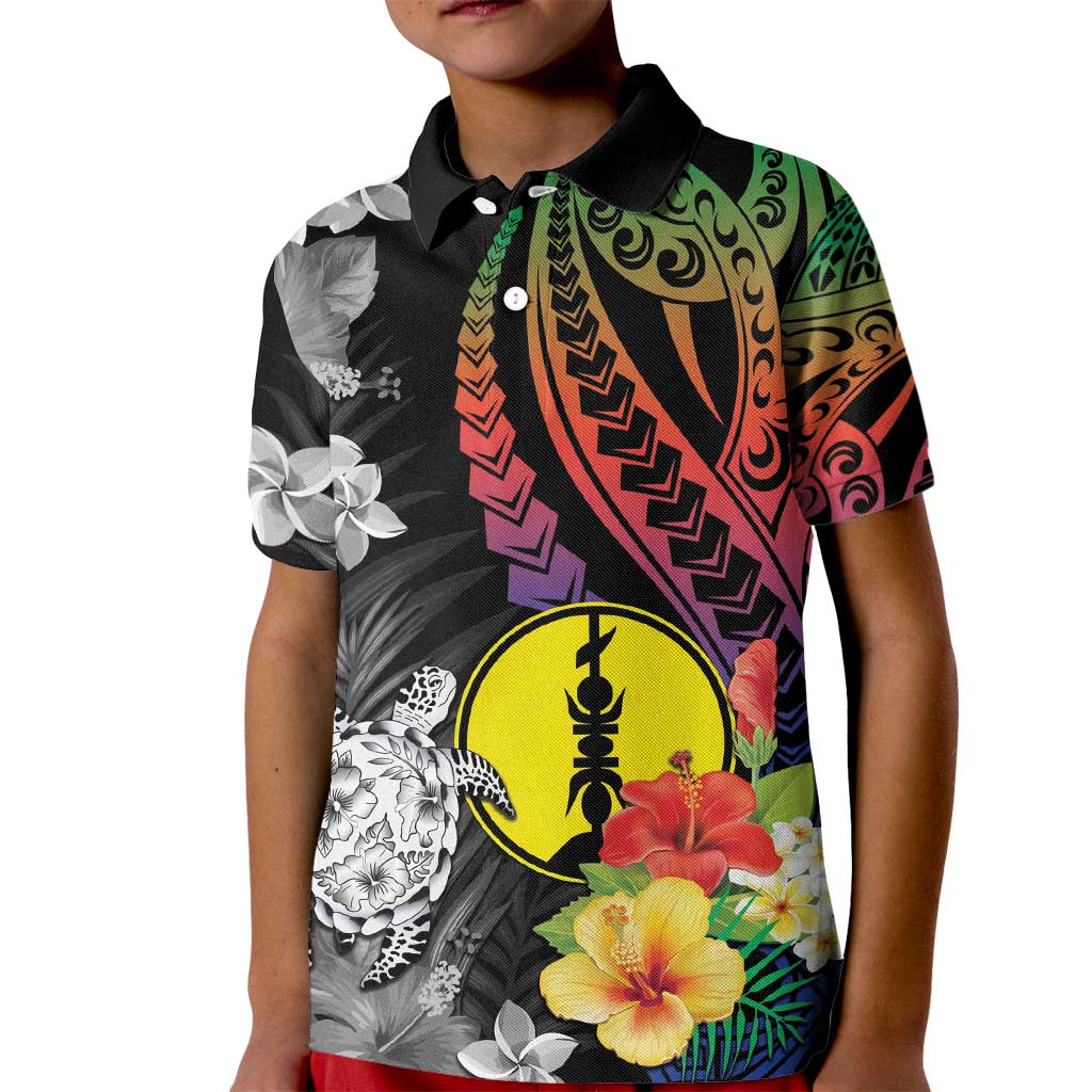 New Caledonia Bastille Day Kid Polo Shirt Tropical Turtle Hibiscus Polynesian Pattern