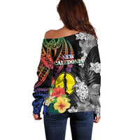 New Caledonia Bastille Day Off Shoulder Sweater Tropical Turtle Hibiscus Polynesian Pattern LT05 - Polynesian Pride