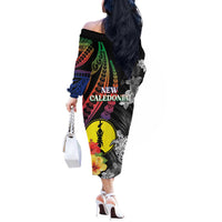 New Caledonia Bastille Day Off The Shoulder Long Sleeve Dress Tropical Turtle Hibiscus Polynesian Pattern LT05 - Polynesian Pride