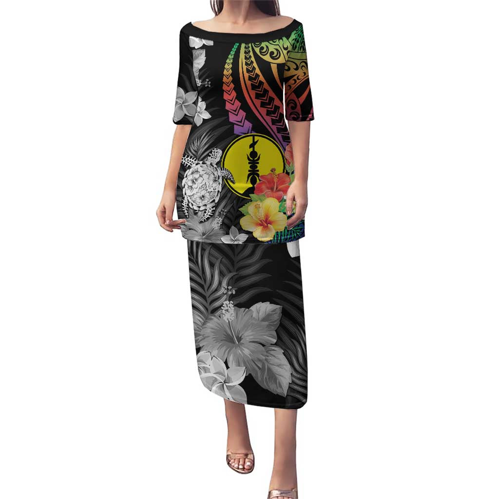 New Caledonia Bastille Day Puletasi Tropical Turtle Hibiscus Polynesian Pattern LT05 Long Dress Black - Polynesian Pride