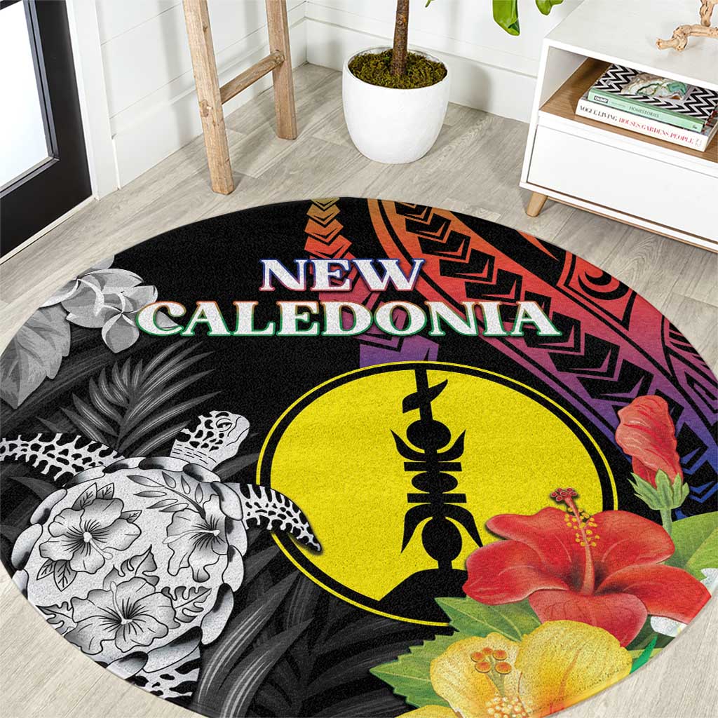 New Caledonia Bastille Day Round Carpet Tropical Turtle Hibiscus Polynesian Pattern