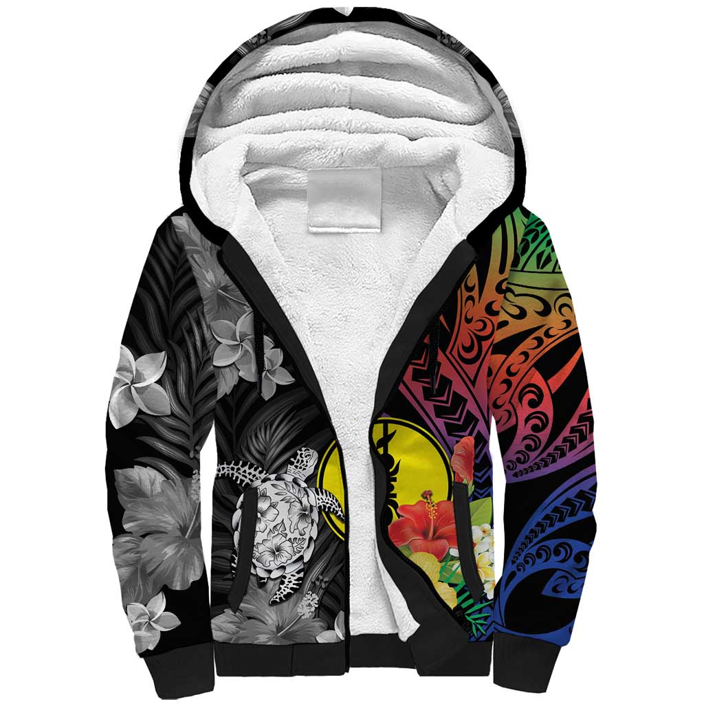 New Caledonia Bastille Day Sherpa Hoodie Tropical Turtle Hibiscus Polynesian Pattern LT05 Unisex Black - Polynesian Pride