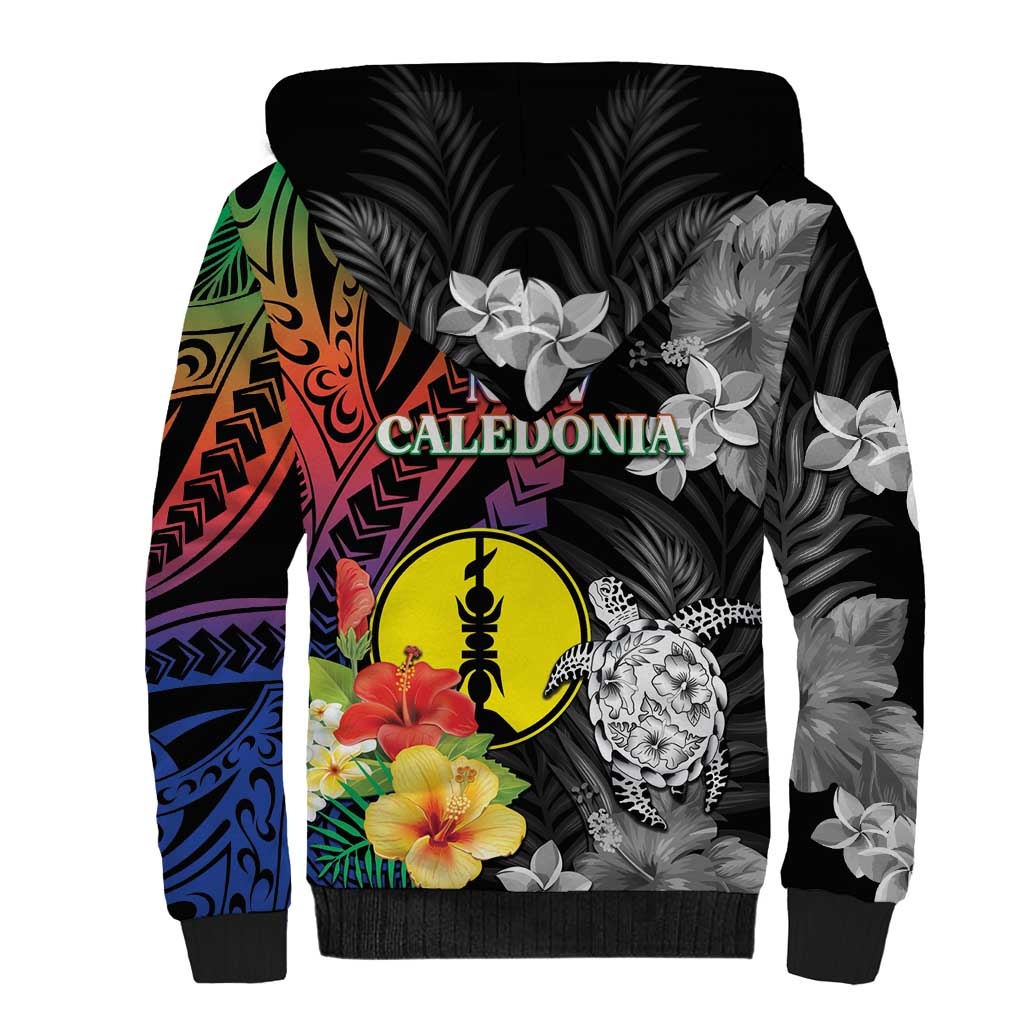 New Caledonia Bastille Day Sherpa Hoodie Tropical Turtle Hibiscus Polynesian Pattern LT05 - Polynesian Pride