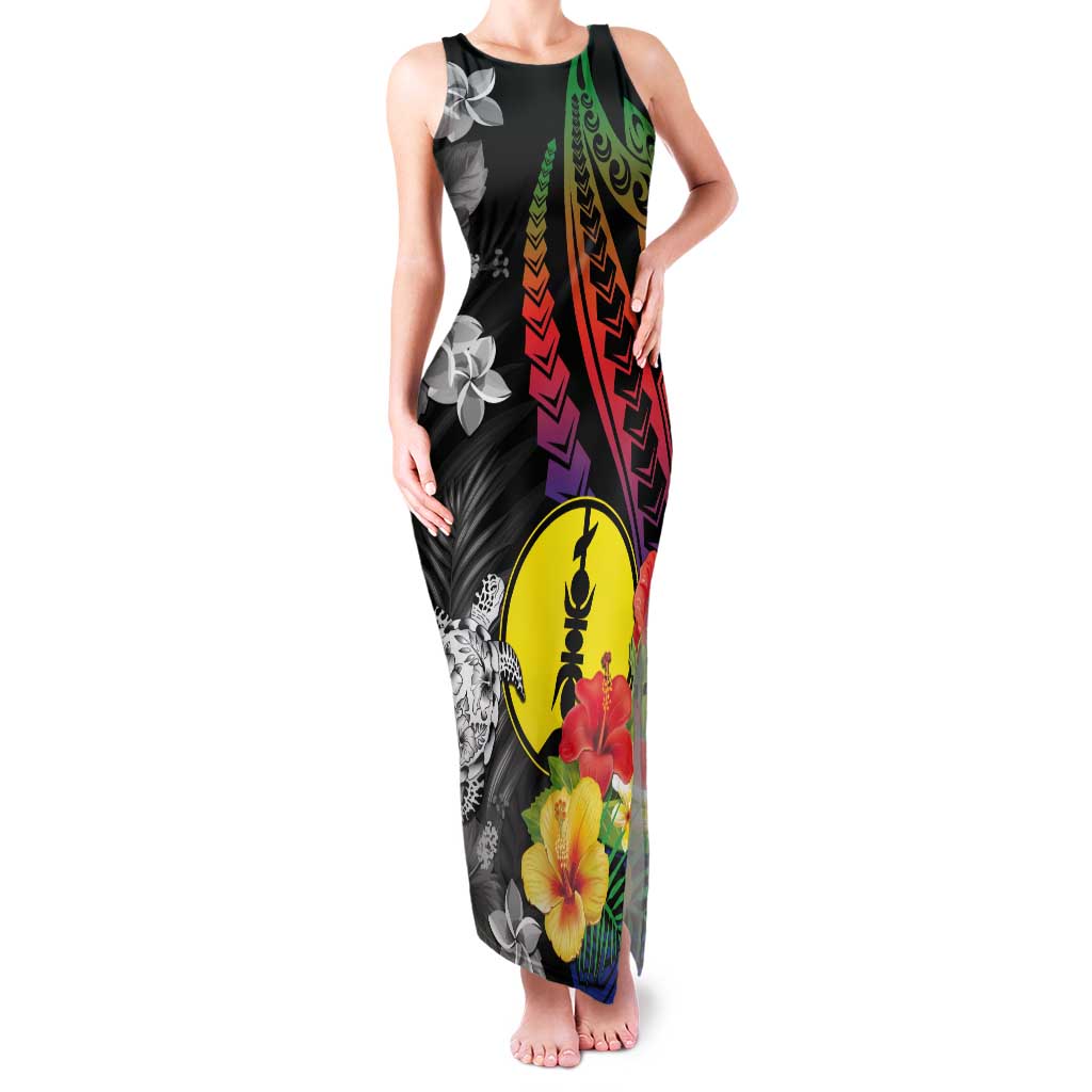New Caledonia Bastille Day Tank Maxi Dress Tropical Turtle Hibiscus Polynesian Pattern LT05 Women Black - Polynesian Pride