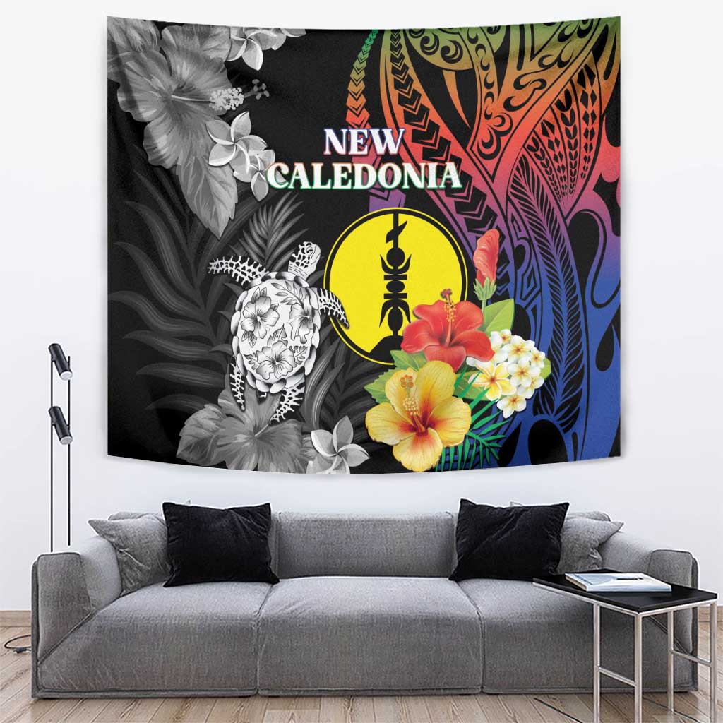 New Caledonia Bastille Day Tapestry Tropical Turtle Hibiscus Polynesian Pattern LT05 Black - Polynesian Pride