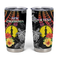 Personalised New Caledonia Bastille Day Tumbler Cup Tropical Turtle Hibiscus Polynesian Pattern LT05 Black - Polynesian Pride