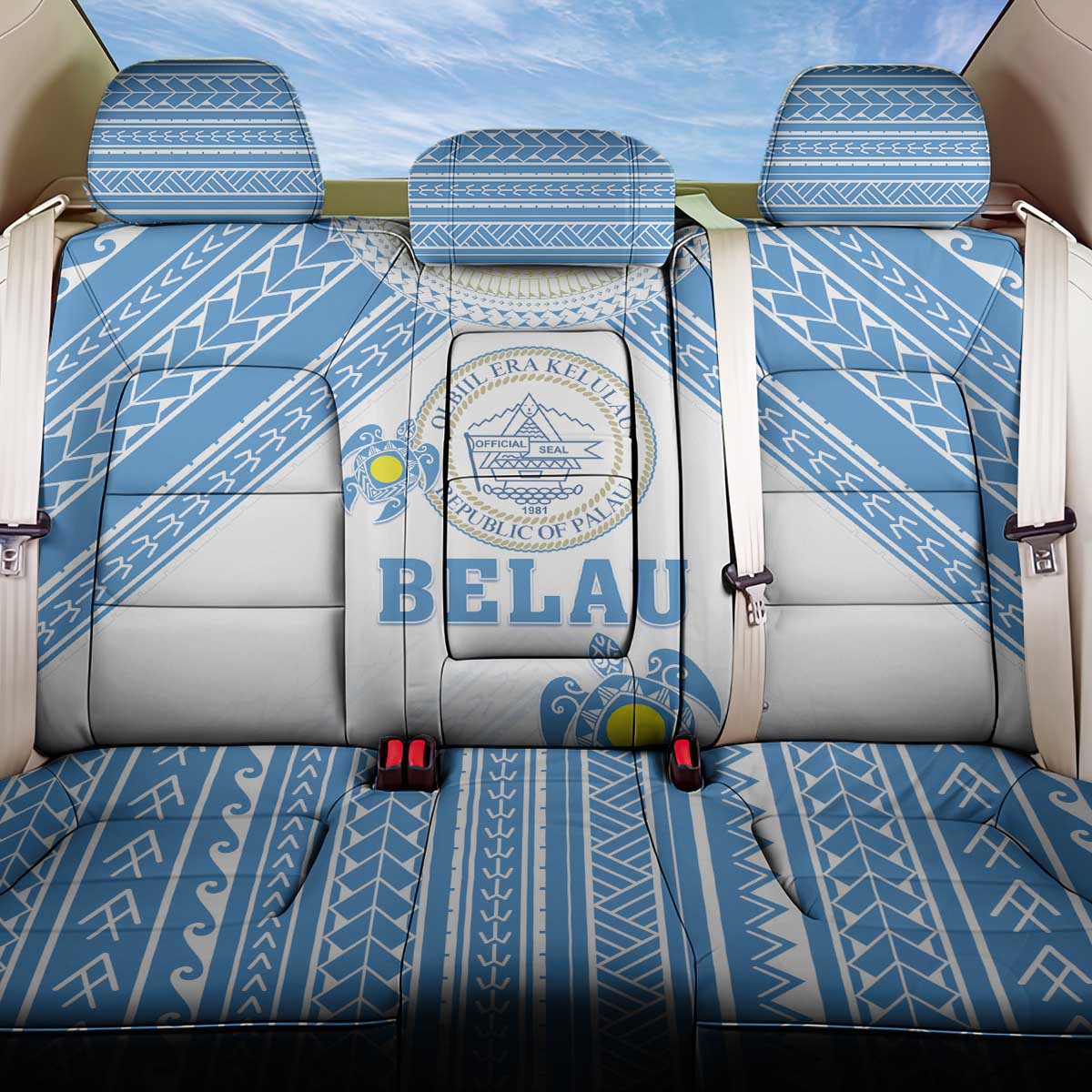 Palau Constitution Day Back Car Seat Cover Polynesian Turtle LT05 One Size Blue - Polynesian Pride