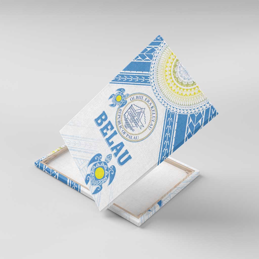 Palau Constitution Day Canvas Wall Art Polynesian Turtle LT05 With Frame Blue - Polynesian Pride