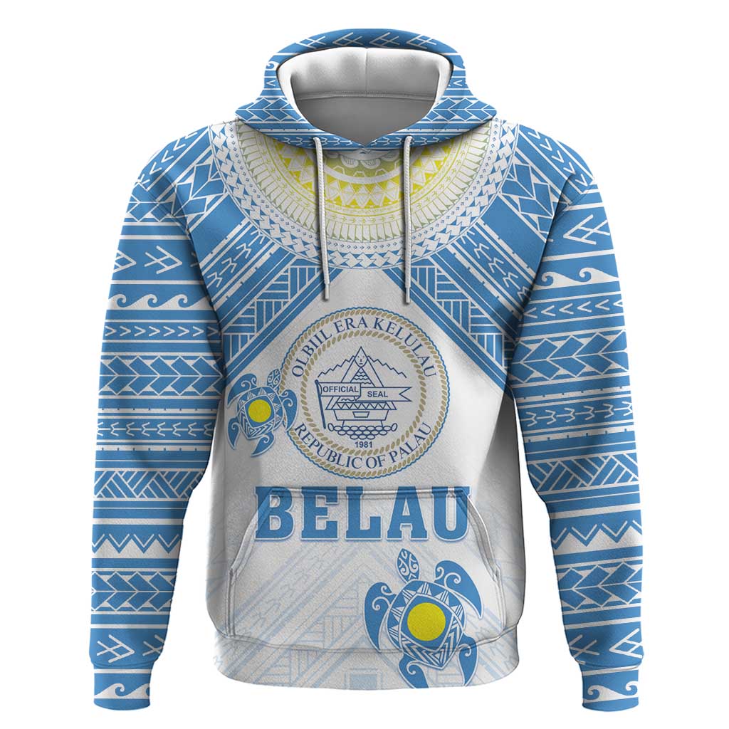 Personalised Palau Constitution Day Hoodie Polynesian Turtle LT05 Pullover Hoodie Blue - Polynesian Pride