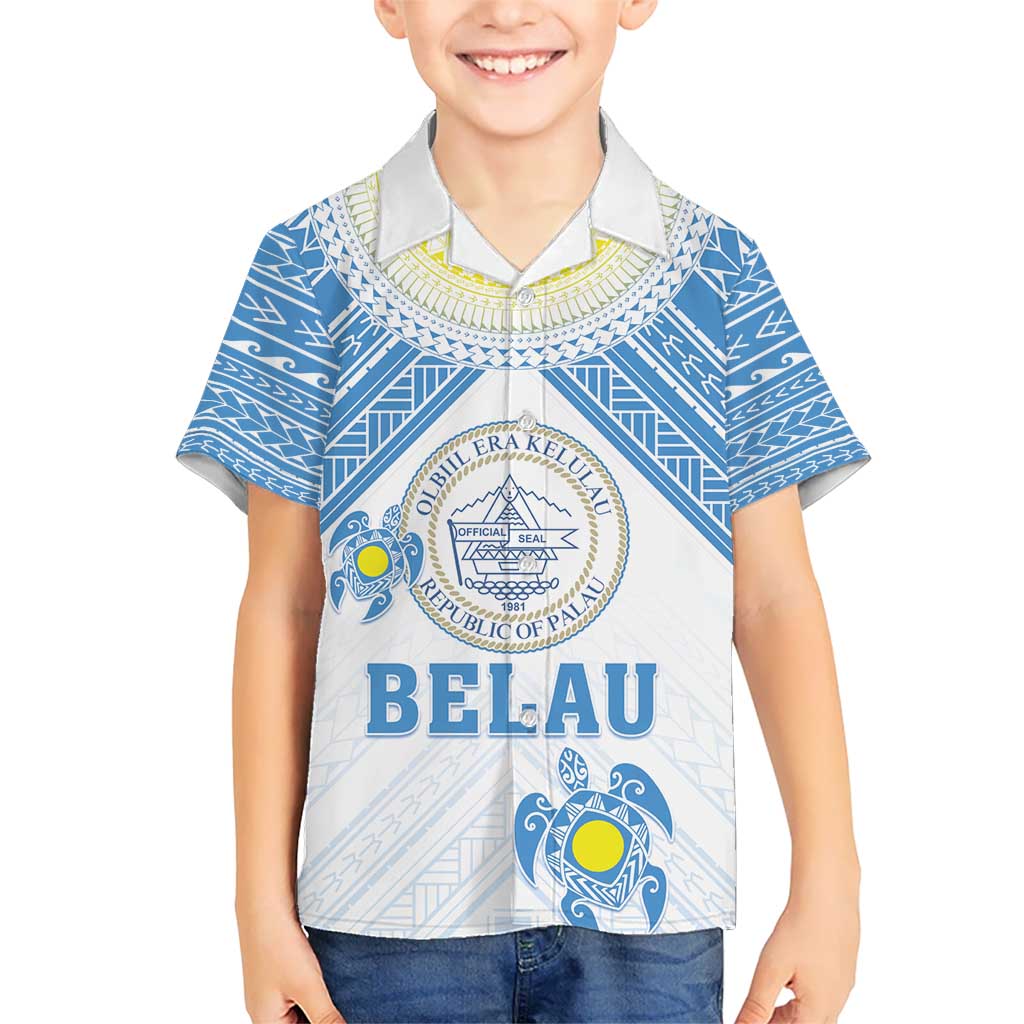 Personalised Palau Constitution Day Kid Hawaiian Shirt Polynesian Turtle LT05 Kid Blue - Polynesian Pride
