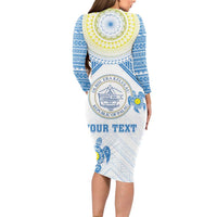 Personalised Palau Constitution Day Long Sleeve Bodycon Dress Polynesian Turtle LT05 - Polynesian Pride