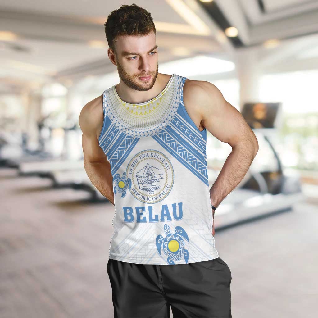 Personalised Palau Constitution Day Men Tank Top Polynesian Turtle LT05 Blue - Polynesian Pride