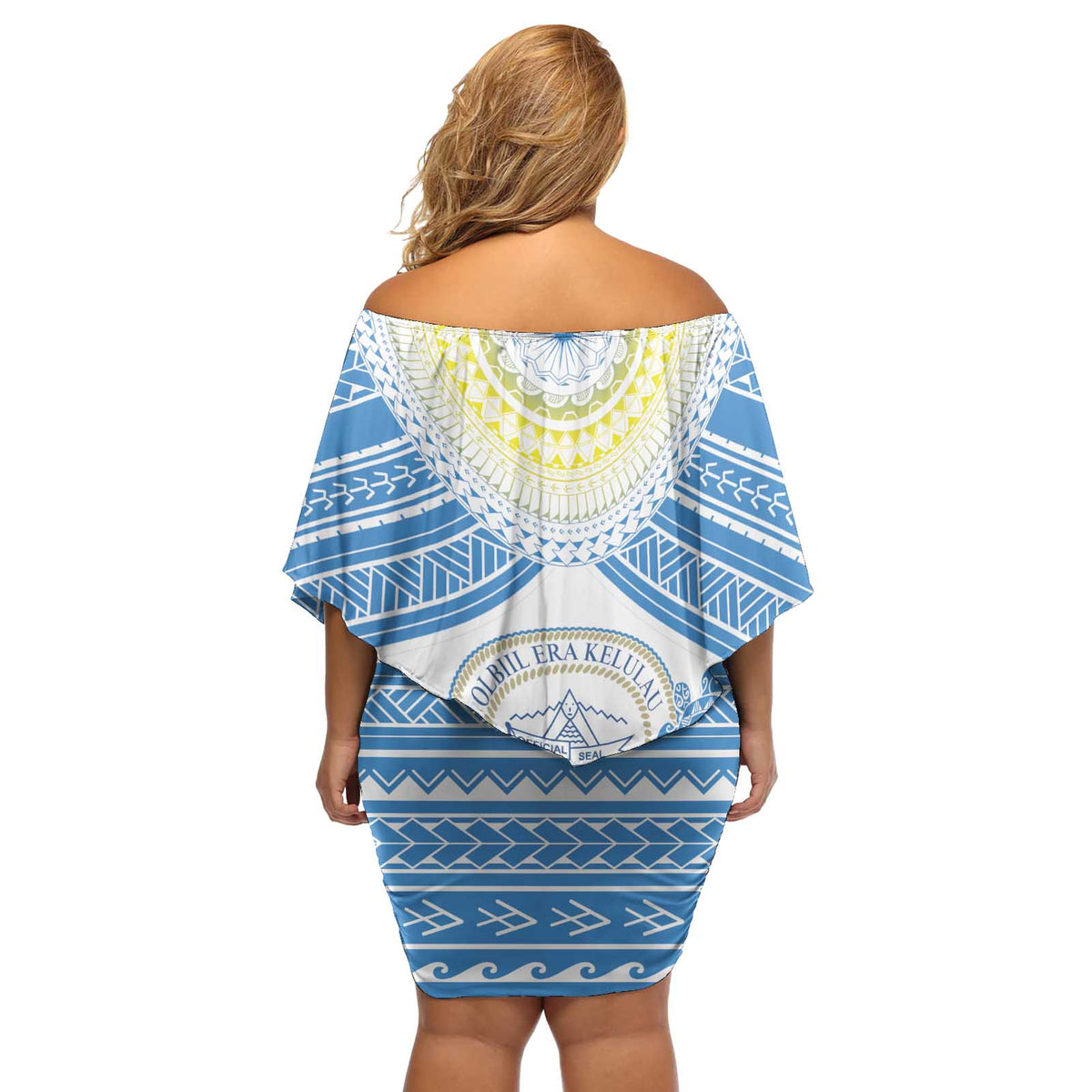 Personalised Palau Constitution Day Off Shoulder Short Dress Polynesian Turtle LT05 - Polynesian Pride