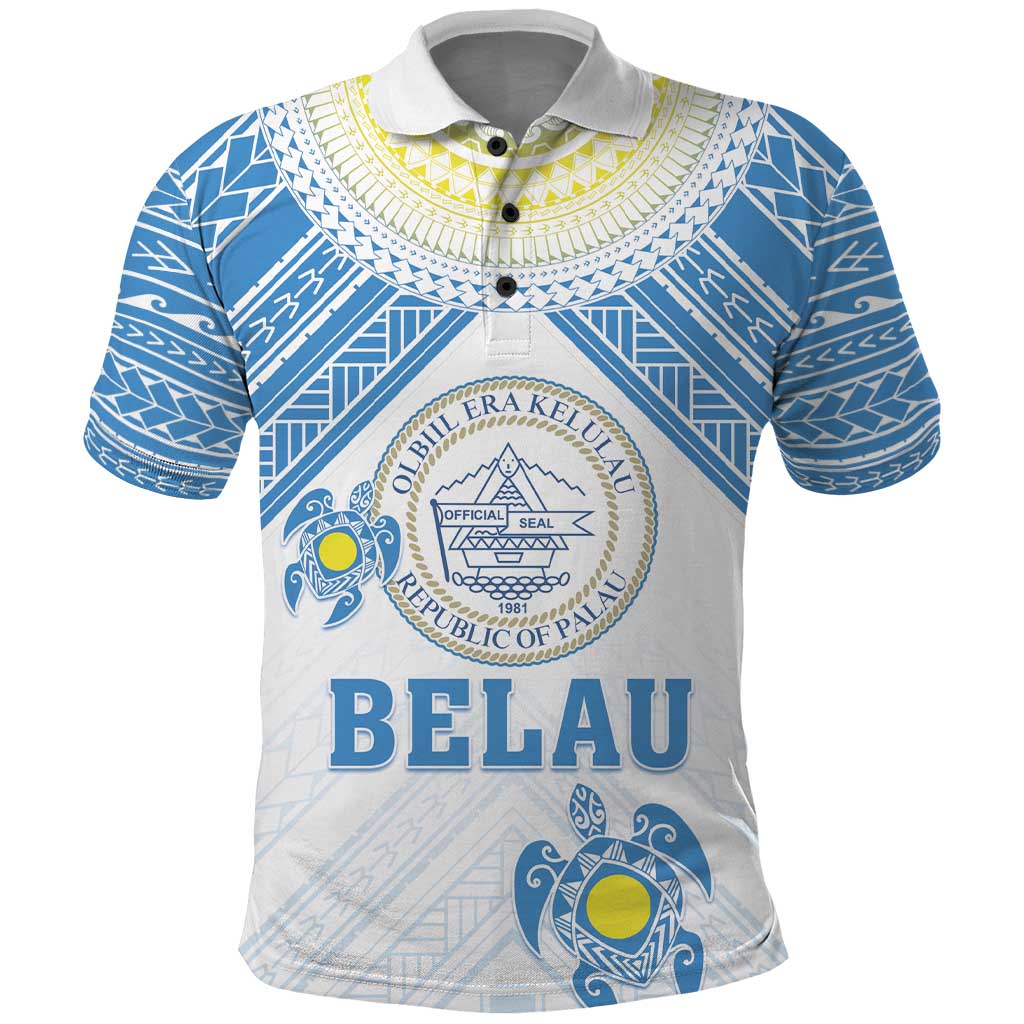 Personalised Palau Constitution Day Polo Shirt Polynesian Turtle LT05 Blue - Polynesian Pride