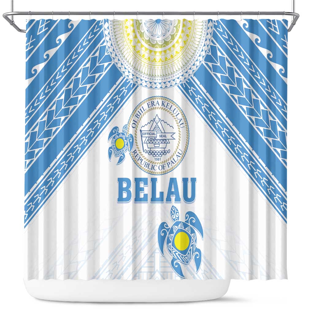 Palau Constitution Day Shower Curtain Polynesian Turtle LT05 Blue - Polynesian Pride