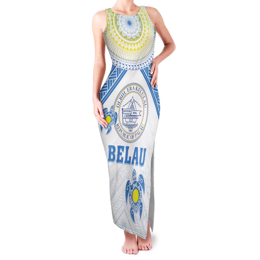 Personalised Palau Constitution Day Tank Maxi Dress Polynesian Turtle LT05 Women Blue - Polynesian Pride