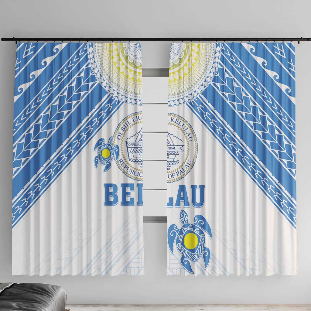 Palau Constitution Day Window Curtain Polynesian Turtle LT05 With Hooks Blue - Polynesian Pride
