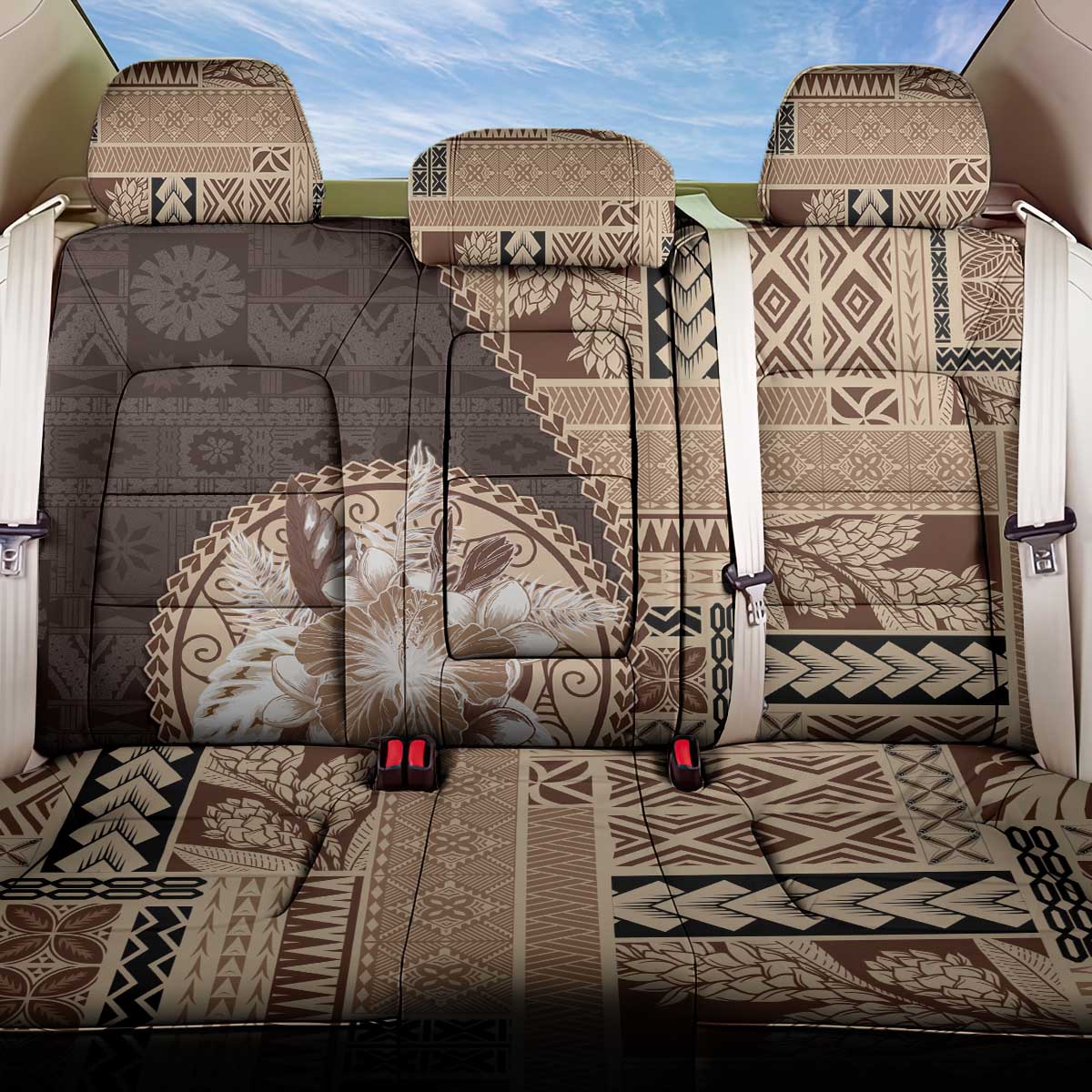 Samoa Siapo Elegant Back Car Seat Cover Hibiscus Chocolate Brown Motifs LT05 One Size Brown - Polynesian Pride