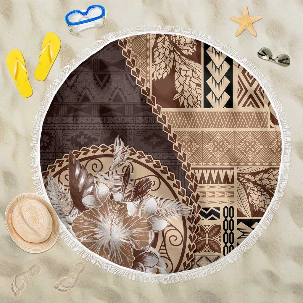 Samoa Siapo Elegant Beach Blanket Hibiscus Chocolate Brown Motifs LT05 One Size 150cm Brown - Polynesian Pride