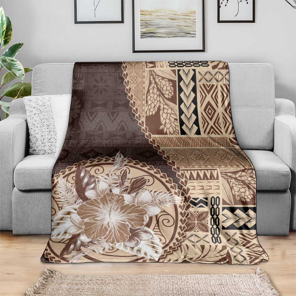 Samoa Siapo Elegant Blanket Hibiscus Chocolate Brown Motifs LT05 - Polynesian Pride