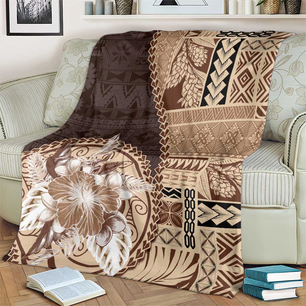 Samoa Siapo Elegant Blanket Hibiscus Chocolate Brown Motifs LT05 - Polynesian Pride