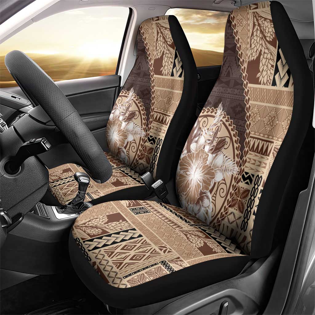 Samoa Siapo Elegant Car Seat Cover Hibiscus Chocolate Brown Motifs LT05 - Polynesian Pride