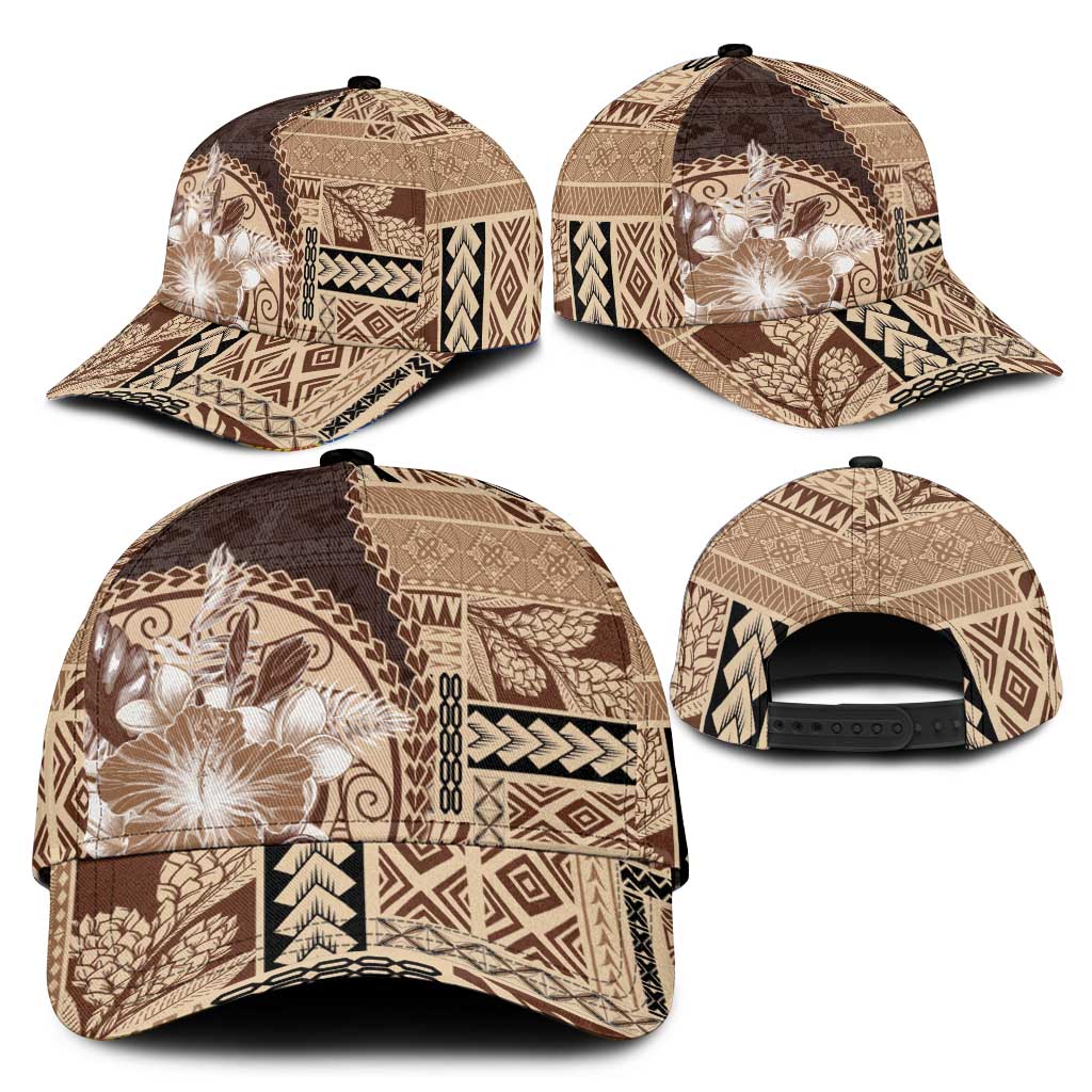 Samoa Siapo Elegant Classic Cap Hibiscus Chocolate Brown Motifs LT05 - Polynesian Pride