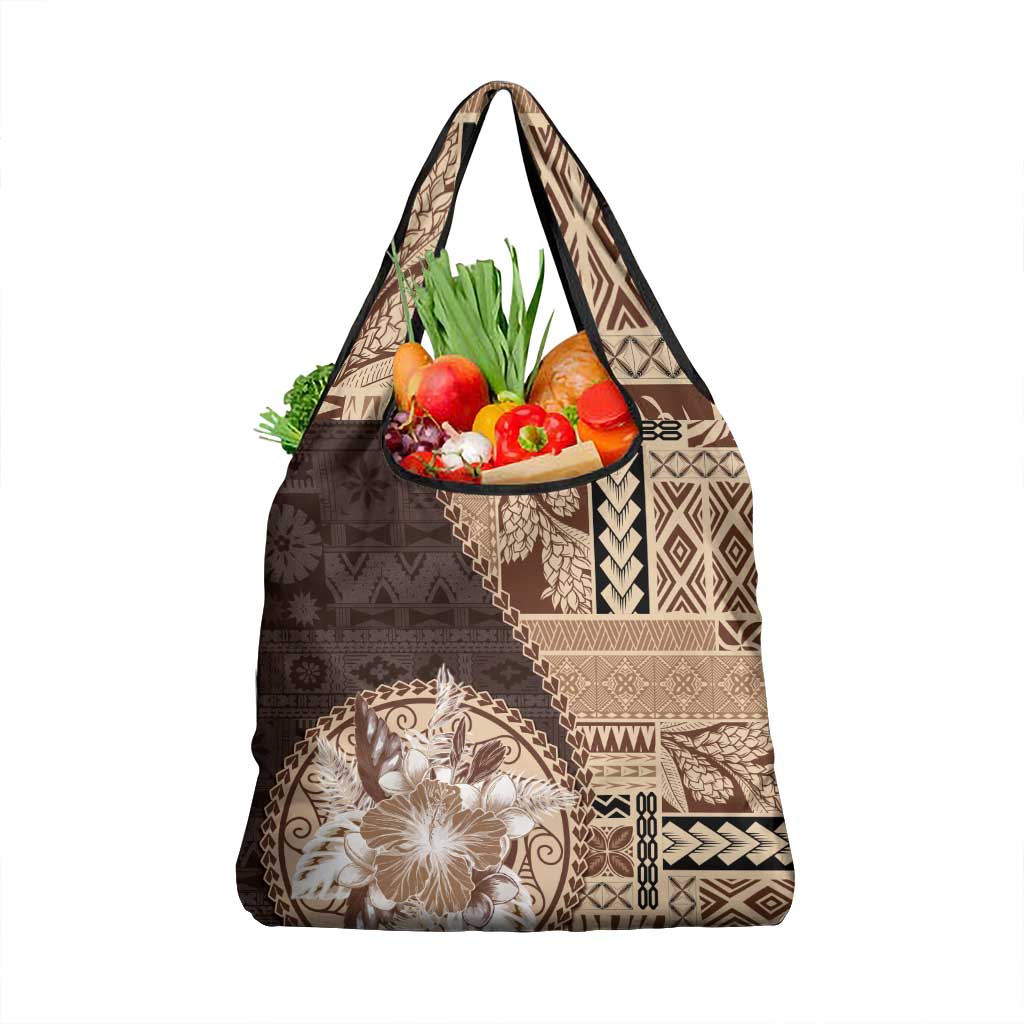 Samoa Siapo Elegant Grocery Bag Hibiscus Chocolate Brown Motifs LT05 1-pack One Size Brown - Polynesian Pride