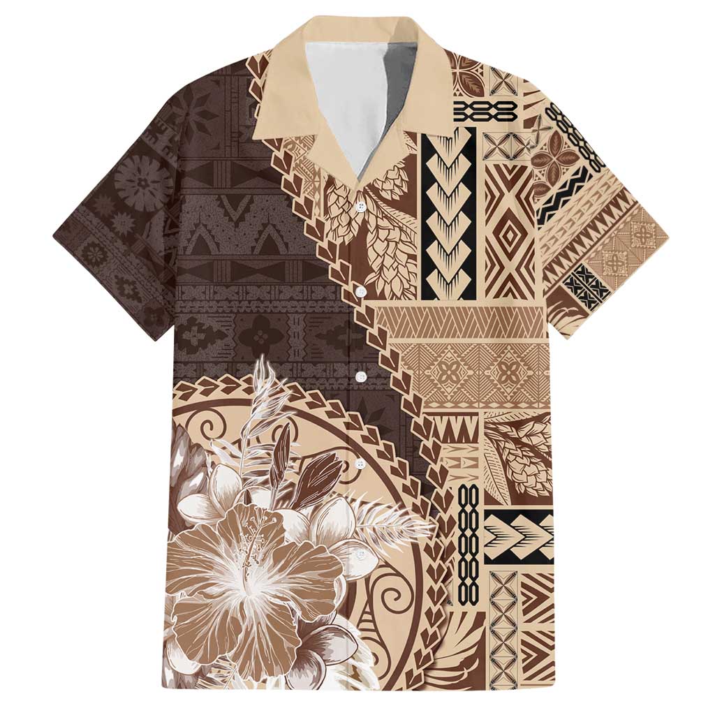 Samoa Siapo Elegant Hawaiian Shirt Hibiscus Chocolate Brown Motifs LT05 Brown - Polynesian Pride