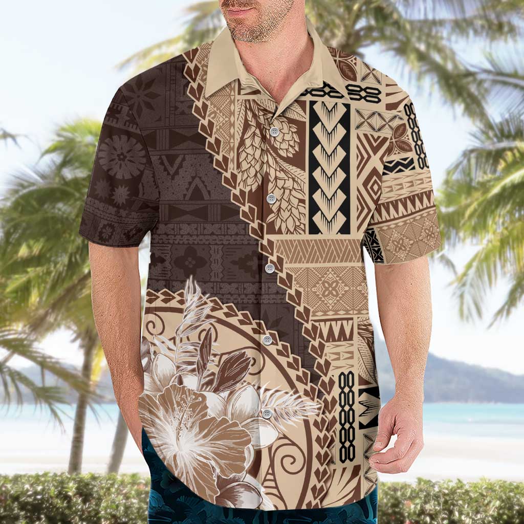 Samoa Siapo Elegant Hawaiian Shirt Hibiscus Chocolate Brown Motifs LT05 - Polynesian Pride