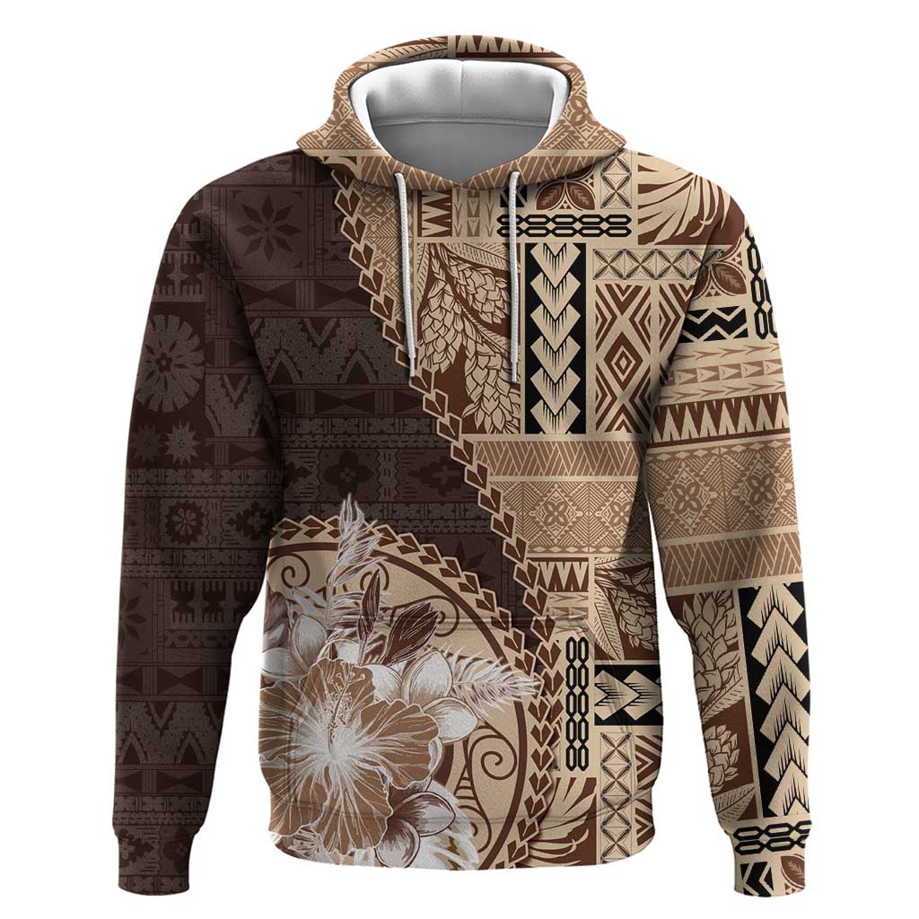 Samoa Siapo Elegant Hoodie Hibiscus Chocolate Brown Motifs LT05 Pullover Hoodie Brown - Polynesian Pride