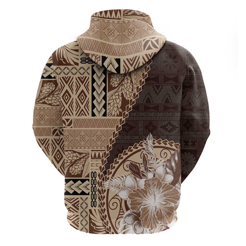 Samoa Siapo Elegant Hoodie Hibiscus Chocolate Brown Motifs LT05 - Polynesian Pride