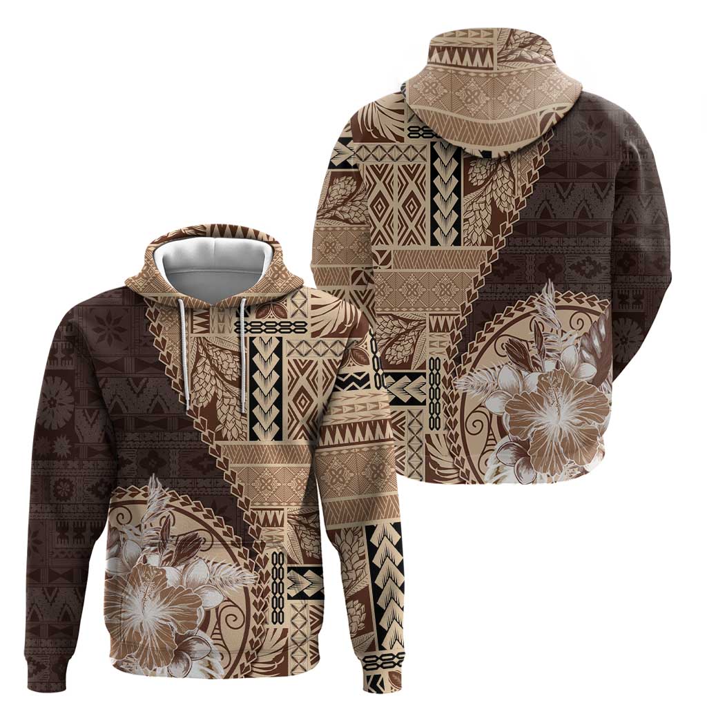 Samoa Siapo Elegant Hoodie Hibiscus Chocolate Brown Motifs LT05 - Polynesian Pride