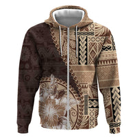 Samoa Siapo Elegant Hoodie Hibiscus Chocolate Brown Motifs LT05 Zip Hoodie Brown - Polynesian Pride