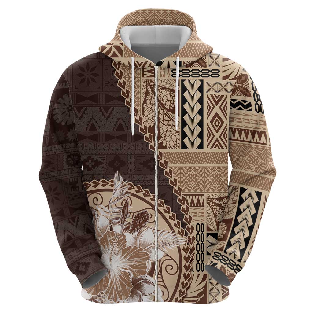 Samoa Siapo Elegant Hoodie Hibiscus Chocolate Brown Motifs LT05 - Polynesian Pride