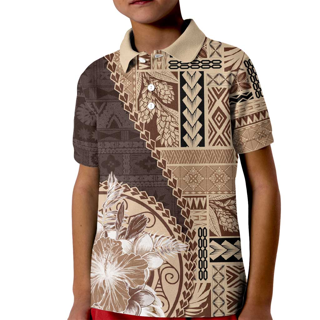 Samoa Siapo Elegant Kid Polo Shirt Hibiscus Chocolate Brown Motifs LT05 Kid Brown - Polynesian Pride