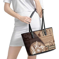 Samoa Siapo Elegant Leather Tote Bag Hibiscus Chocolate Brown Motifs LT05 - Polynesian Pride