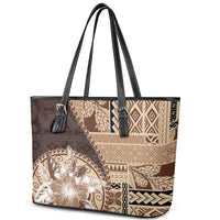 Samoa Siapo Elegant Leather Tote Bag Hibiscus Chocolate Brown Motifs LT05 - Polynesian Pride