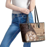 Samoa Siapo Elegant Leather Tote Bag Hibiscus Chocolate Brown Motifs LT05 - Polynesian Pride