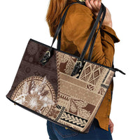 Samoa Siapo Elegant Leather Tote Bag Hibiscus Chocolate Brown Motifs LT05 - Polynesian Pride