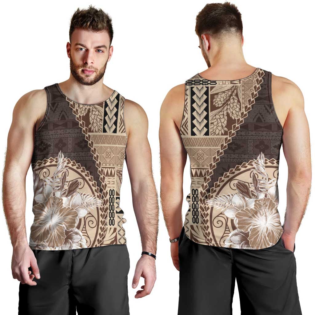 Samoa Siapo Elegant Men Tank Top Hibiscus Chocolate Brown Motifs LT05 - Polynesian Pride