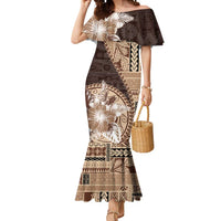 Samoa Siapo Elegant Mermaid Dress Hibiscus Chocolate Brown Motifs LT05 Women Brown - Polynesian Pride