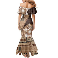 Samoa Siapo Elegant Mermaid Dress Hibiscus Chocolate Brown Motifs LT05 - Polynesian Pride