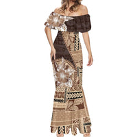 Samoa Siapo Elegant Mermaid Dress Hibiscus Chocolate Brown Motifs LT05 - Polynesian Pride