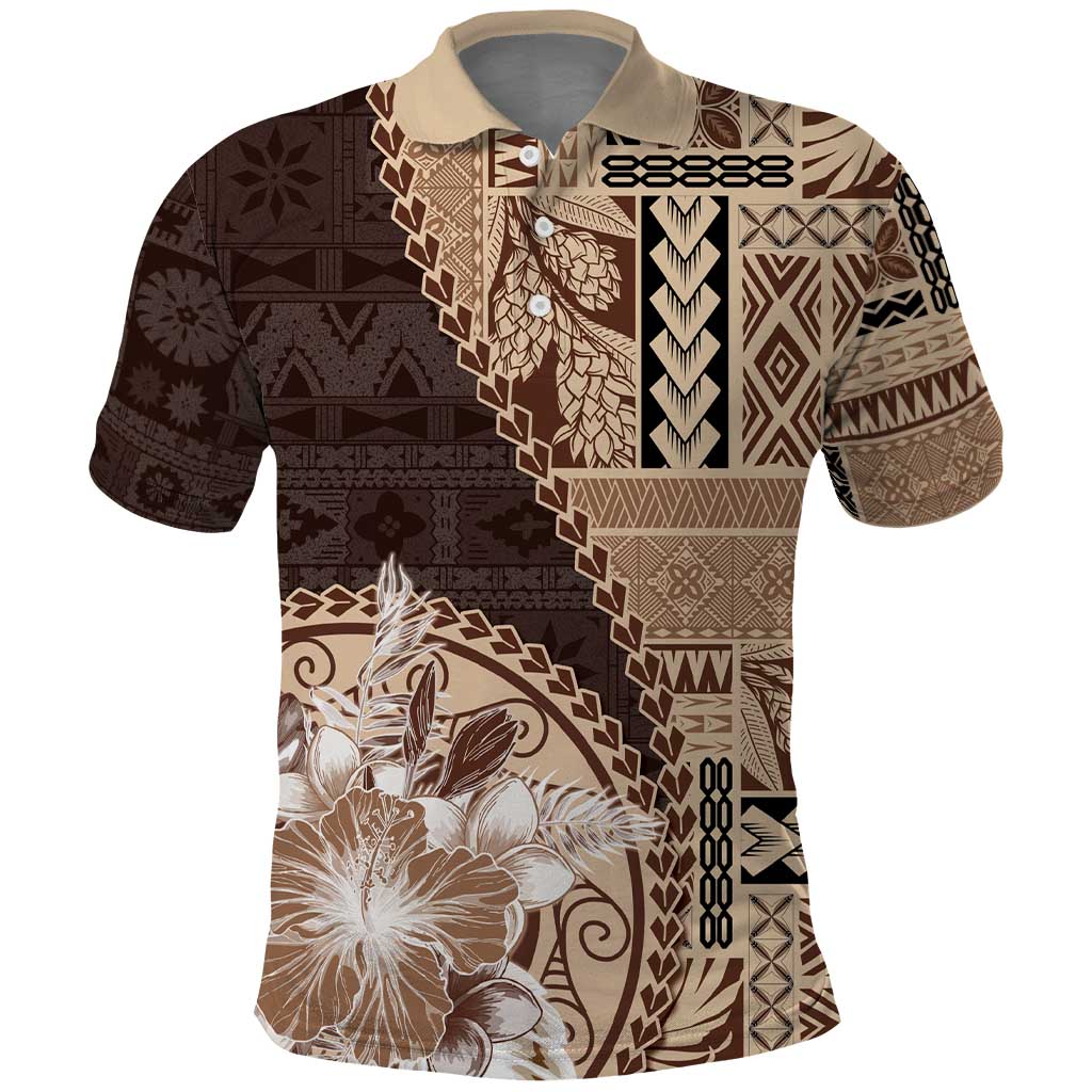 Samoa Siapo Elegant Polo Shirt Hibiscus Chocolate Brown Motifs LT05 Brown - Polynesian Pride
