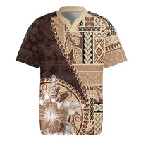 Samoa Siapo Elegant Rugby Jersey Hibiscus Chocolate Brown Motifs LT05 Brown - Polynesian Pride