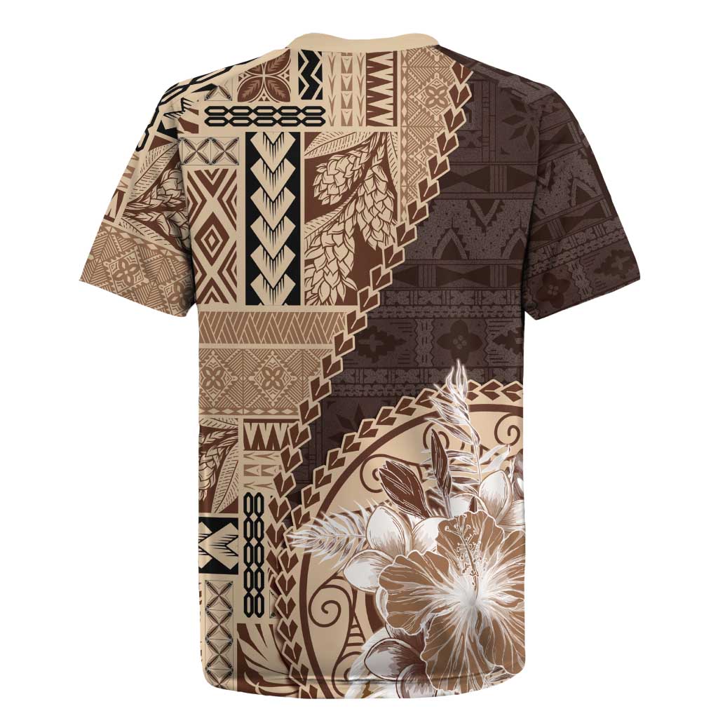 Samoa Siapo Elegant Rugby Jersey Hibiscus Chocolate Brown Motifs LT05 - Polynesian Pride